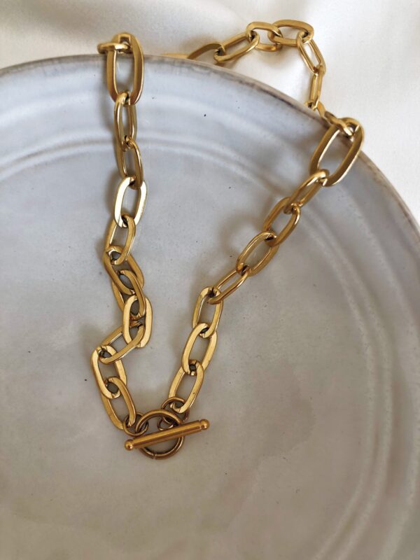 Colar Corrente em Aço Dourado com Fecho Circular