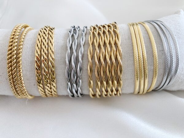 Pulseira em Aço Dourada Entrelaçada Larga Fininha